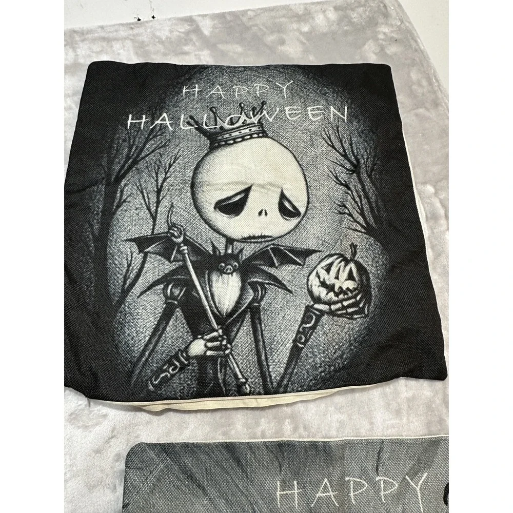 Four Jack Skellington Halloween Fall Throw Pillow Covers Holiday Home Decor NWOT